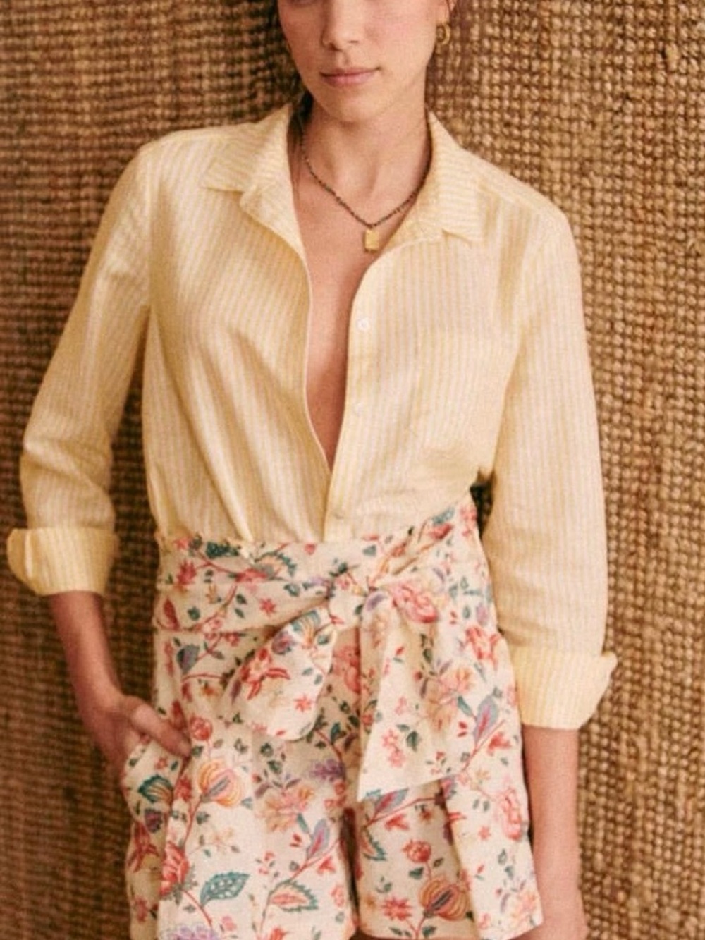 Sezane Yellow & White Tomboy Striped Button-Up Oxford Shirt Sz 44